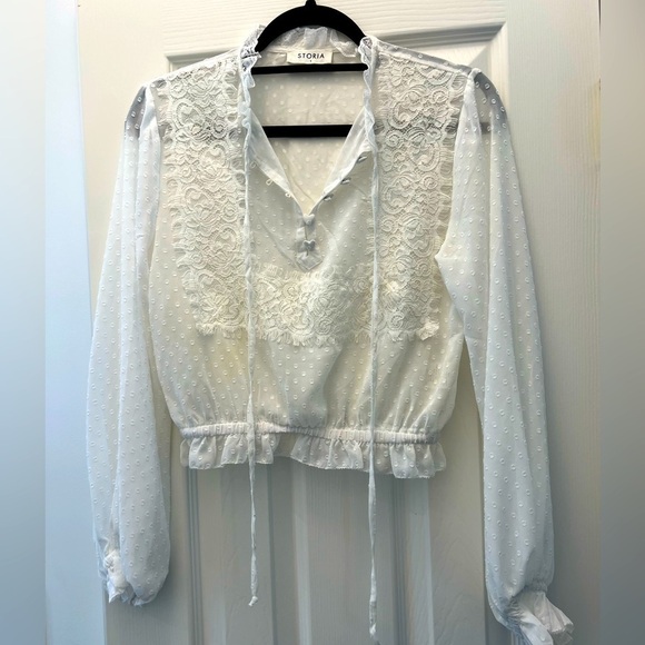 STORIA White sheer lace cropped long sleeve size small - Picture 1 of 6